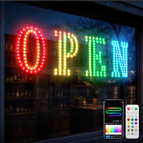 Image of 32 inchx10 inch LED Open Sign for Business - Smart App & Remote Control, Timer, Custom Colors & Brightness - High Visibility for Storefronts, Restaurants, Bars, Salons, Cafes