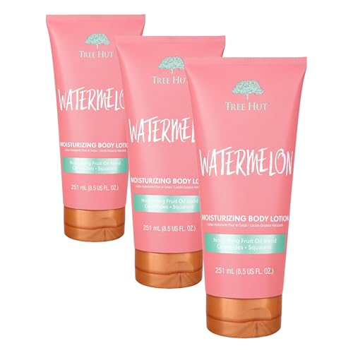 Image of Tree Hut Watermelon Moisturizing Body Lotion | Ceramide and Squalene Formula Helps Protect Skin | Long-lasting Hydration Leaves Skin Feeling Soft & Moisturized | 8.5 fl oz. (Pack of 3)