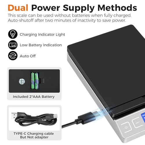 digital shipping postal scale mail scale with envelope flip holder 66lb01oz postage scale for package small business post office holdamptare function batteryamptype-c charging cable - silver