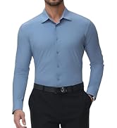 Lusead Men's High Stretch Dress Shirt Wrinkle Free Long Sleeve Slim Fit Business Casual Button Do...