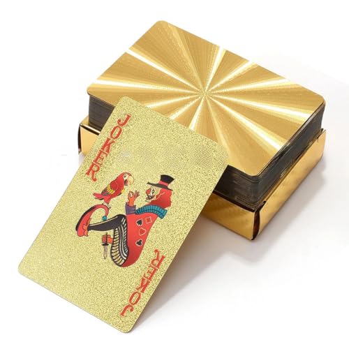 Wasserfest Spielkarten, 1 Decks Gold Diamant Kunststoff Pokerkarten, Poker Kartendeck, Plastik Pokerkarten für Canasta Blackjack Texas Bridge, Kartenspiele für Erwachsene