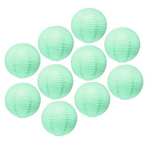 Image of Mudra Crafts 12 Inch Round Chinese Mint Paper Lanterns Hanging Decor | 10 PCs, Reusable, Indoor Outdoor Decorative Lamp Shade, for Ceiling, Wedding, Shower, Party, Festival, Home Decoration