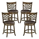 Giantex Swivel Bar Stools Set of 4, 26" Counter Height Bar Chairs with Rubber Wood Frame, Upholstered Seat & Footrest, Mid-Century Barstools for Kitchen Island, Cafe, Pub, Brown