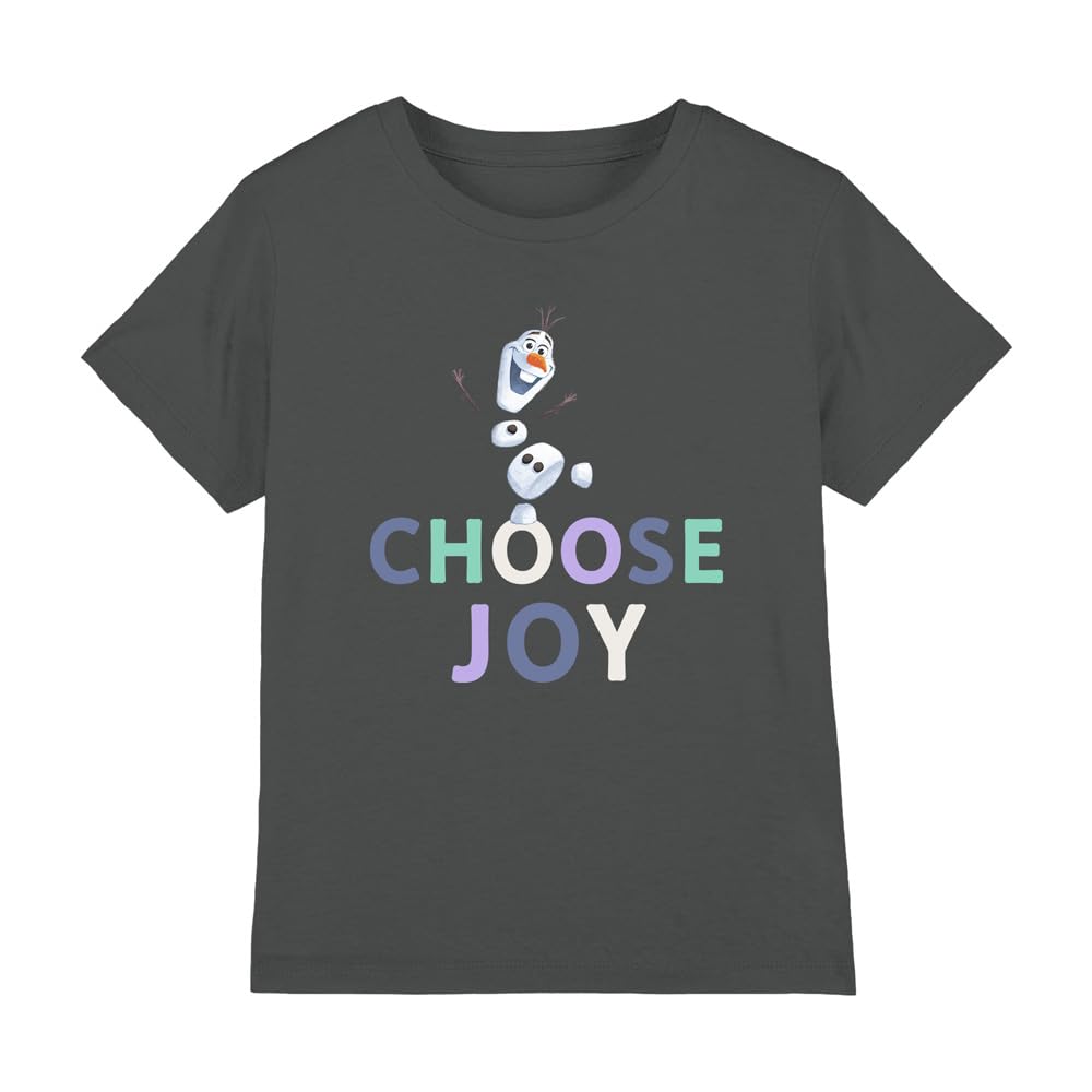Frozen Choose Joy with Olaf Unisex Kids T Shirt, Charcoal, 3-4 Years
