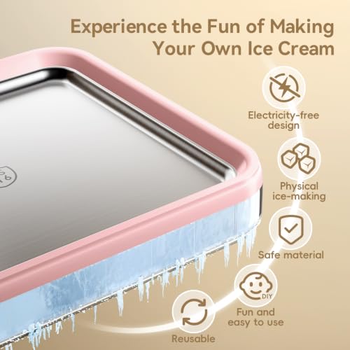 Image of Rolled Ice Cream Maker, Felizbebe Instant Ice Cream Roller Tray with Lid and 2 Spatulas, Food Grade Premium Stainless Steel Cold Plate No-electricity for Fun Family Activities, DIY Parent (Pink)