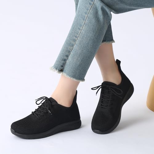 Image of Sneakers for Women Casual Lightweight Standing All Day Tennis Walking Shoes Black Non Slip Work Nursing Shoes