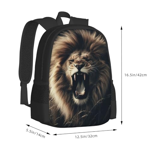 17 Inch Backpack for Lion Feline Lightweight Adjustable Animal Backpacks with Mesh Side Pockets for Travel Outdoor Sports2