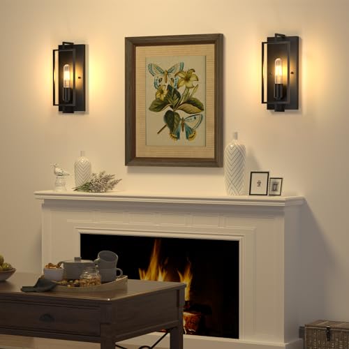 Image of FadimiKoo Farmhouse Black Wall Sconces, Vintage Wall Sconces Lighting Set of 2, Indoor Rustic Hardwired Wall Decor for Living Room Bedroom Hallway (Pack of 2)