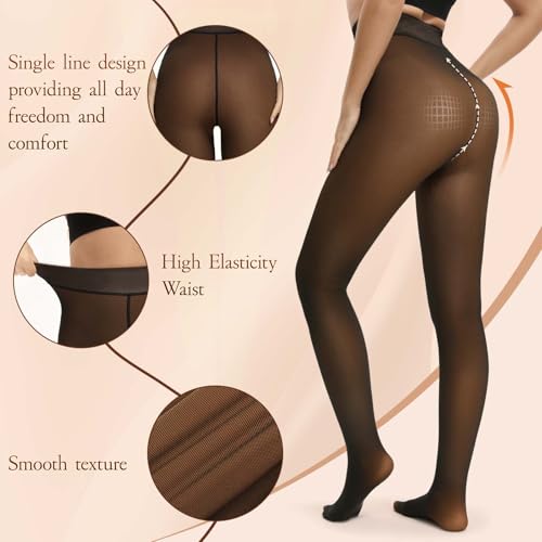 Image of HONGTEYA Fleece Lined Tights Women Winter Thermal Leggings Pantyhose Fake Translucent Thick Warm Sheer Tights
