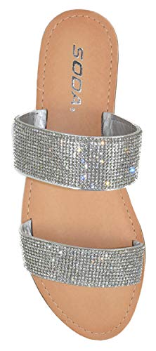 Soda Shoes Women Flip Flops Slippers Sandals Double Strap Slide Casual Bling Rhinestone Crystals AMONG-S2
