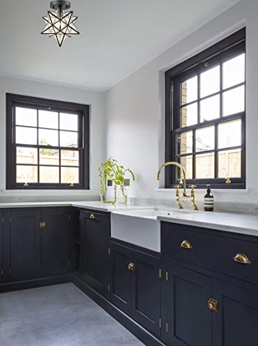 AXILAND Moravian Star Light Flush Mount Ceiling Light with Seeded Glass Shade Black for Living Room Bedroom Bathroom Hallway - Image 3