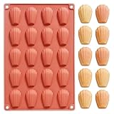 Fchil Silicone Madeleine Baking Mold, 20-Cavity Nonstick Shell Shaped Pan for Cake, Chocolate, Candy, Terracotta, 11.8 x 7.6 in