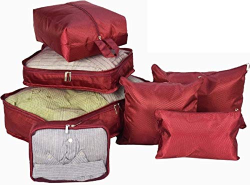 Kit Organizador de Mala Viagem 7 Peças Necessaire Bolsa Saco Mochila Cor: Vinho