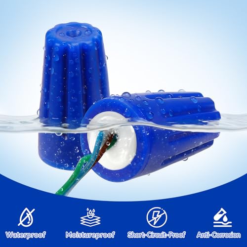 40 Pcs Electrical Wire Seal Nuts, Blue 22AWG-14AWG Waterproof Wire Nuts Caps, Outdoor Electrical Connector for Wet Location Installation Landscape Light Building Application