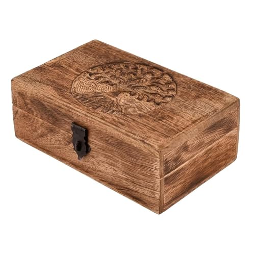 ANCLLO Joyero de Madera Hecho a Mano con Tallado del árbol de la Vida. Caja de Regalo de Madera para Guardar Relojes, Anillos y Pendientes.
