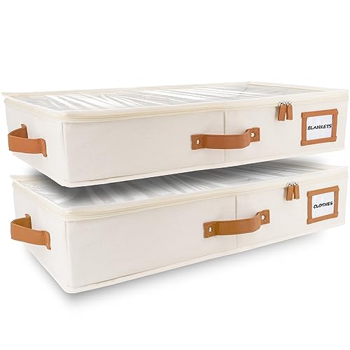 Image of HOMELUX THEORY 2pc Under Bed Storage Containers, Bedroom Under the Bed Drawer Storage Organizer with Bins and Lids, Medium Underbed Clothes Storage Box Ideal for Blanket, Fabric, & Shoes (Ivory)