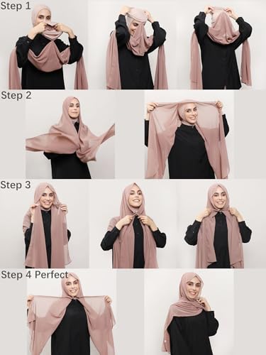 Instant Chiffon Hijab Set 3-in-1 Hijabs Scarf with Built-in Magnets and Undercap Head Wraps with Model Cap4