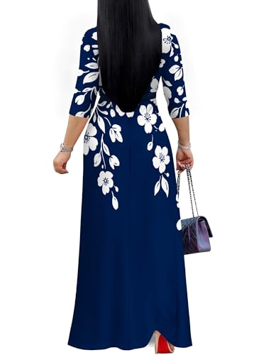Image of SUZONANA Plus Size Dresses for Women Floral Print Maxi Dress Flowy 3 /4 Sleeve with Belt