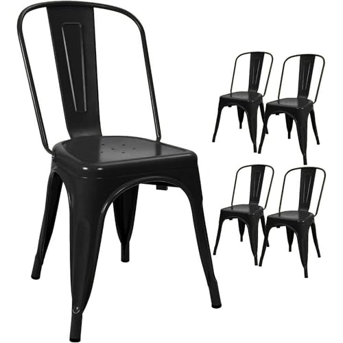 Image of Devoko Metal Dining Chair Set of 4, 18 Inch Seat Height Chair, Stackable Classic Trattoria Metal Chairs 300 Weight Capacity for Indoor Outdoor Home Kitchen Patio Cafe Restaurant Use