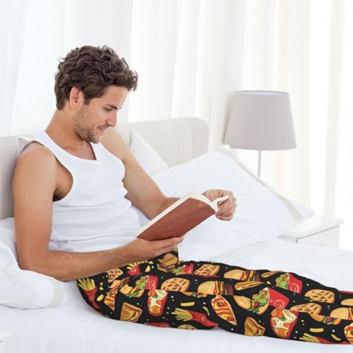 Mens Pajama Pants - Burger Hotdog Fries Print Soft Sleep Lounge Pants For Men, Casual Pj Bottoms With Pockets 7