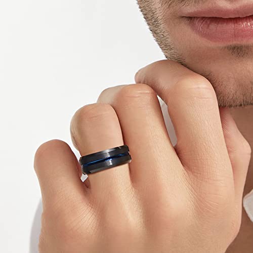 Anel de compromisso masculino de carboneto de tungstênio fosco com acabamento fosco e ranhura preta