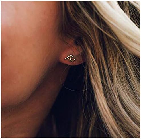 TseanYi Mini Wave Studs Earrings Gold Ocean Wave Earrings Personlized Beach Earrings Jewelry for Women and Girls (Gold)