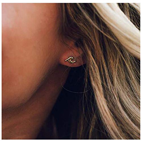 Tseanyi Mini Wave Studs Earrings Gold Ocean Wave Earrings Personlized Beach Earrings Jewelry For Women And Girls (Gold) #TOP2