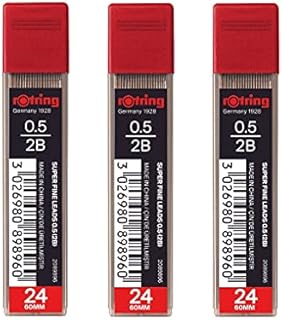 rOtring 0.5mm 2B Super Polymer Pencil Lead - Pack of 3 Tubes - 72 Leads in Total - Refills for Mechanical Pencils