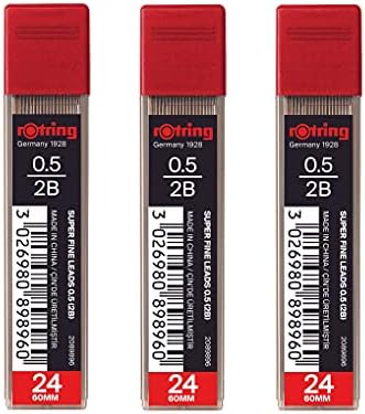 rOtring Mechanical Pencil Lead Refills 0.5mm 2B Super Polymer Mechanical Pencils Pack of 3 Tubes 72 Leads