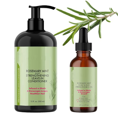 2PCS Champú Romero 355 ML + Rosemary Mint Oil 59ML, Aceite Romero Cabello, Rosemary Mint Strengthening Shampoo, Romero Champú Anticaida, Fortalece el crecimiento del cabello, lo repara.