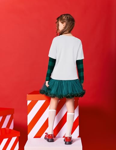Image of Arshiner Girls Christmas Halloween Long Sleeve Shirts Graphic Stripe Plaid Patchwork Top Tee