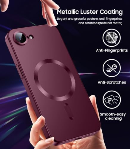 Image of DIZORO Magnetic Case for iPhone 17e / iPhone 16e Case [Compatible with MagSafe][Built-in Camera Lens Protector] Slim Soft Silicone Bumper Shockproof Metallic Luster Back Cover Phone Case - Wine
