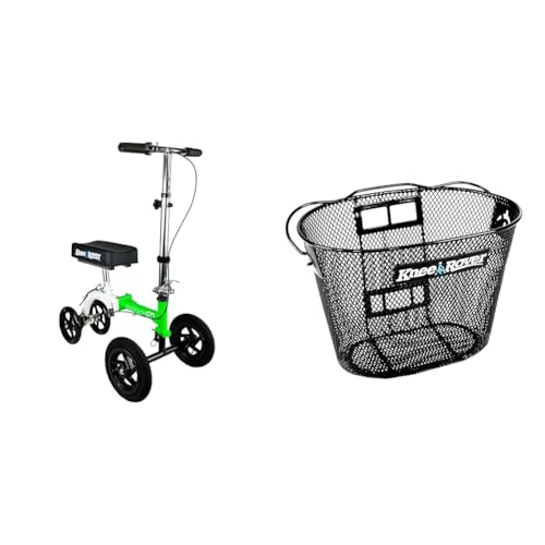 KneeRover GO Hybrid All Terrain Knee Scooter for Adults + Basket Accessory with Universal Bracket Mount