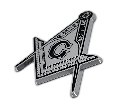 Image of Elektroplate Masonic Square and Compass OEM Chrome Emblem for Cars, Trucks, and All Auto | Universal Fit at 2.9 inch x 3.25 inch | Weatherproof