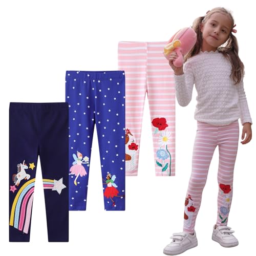 EmaoFun Girls and Toddlers' Cotton Stretch Leggings,3T-7T, Pack of 3