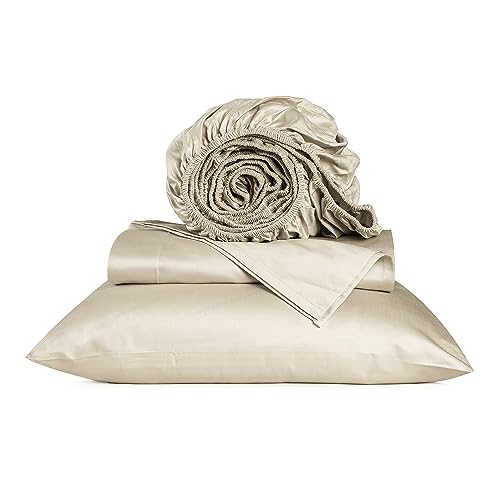 URBANHUT 800 Thread Count Twin Size Egyptian Cotton Sheets Set,3 Pc Bed Sheet Sets for Twin Size Bedding, Luxury Hotel Sheets Sateen Finish Fits 16" Deep Pocket - Ivory
