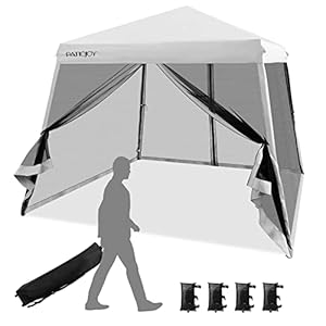 COSTWAY 3 x 3 m pop-up paviljoen met muggennet en zandzakken, vouwpaviljoen opvouwbaar, uv-bescherming 50+, tuintent, partytent stabiel, tuinpaviljoen voor tuin, incl. roltas (wit)