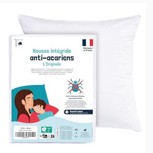 PharmaHousse - Housse Anti-acariens intégrale pour Oreiller - Dispositif médical - Garantie 10 Ans - Housse barrière sans Traitement ni plastification - Fabriquée en...