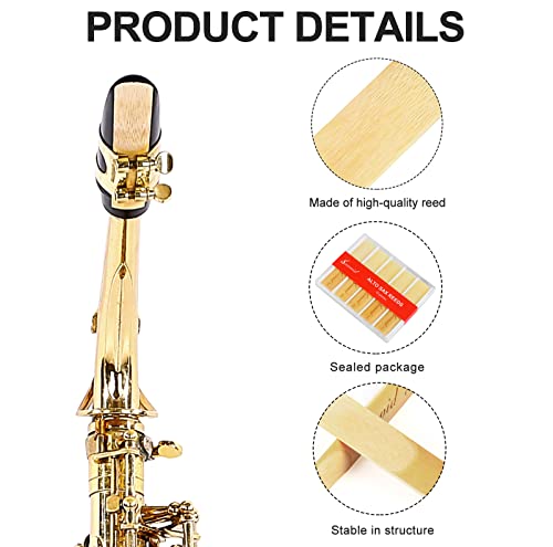 Image of 10 Pack Professional Alto Saxophone Reeds with Plastic Box, Strength 2.0 Alto Sax Reeds, Laser Engraved Marking & Thinner Reed Tip for Easy of Play, Traditional Reeds for Saxophone Alto