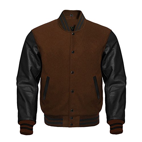 Image of Premium Letterman Baseball School College Bomber Varsity Jacket Purple & Gold Genuine Leather Sleeves