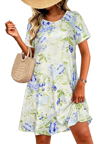 Image of Summer Dresses for Women Casual Tshirt Short Sleeve Floral Sundress Beach Cover Ups with Pockets 2026