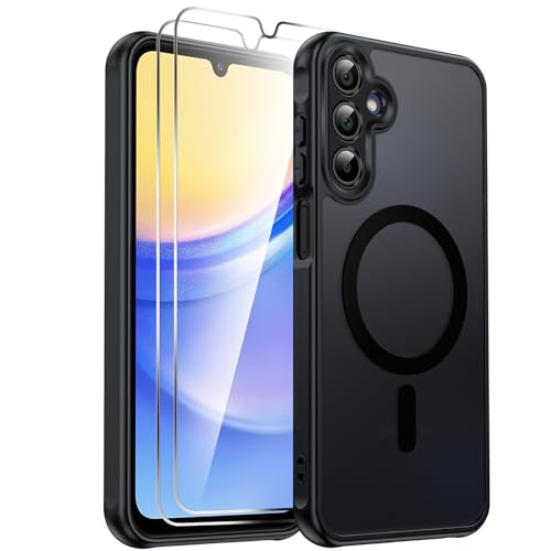 LeYi Magnetische Handyhülle für Samsung Galaxy A15 5G Militärschutz Handyhülle Mattes Durchscheinendes Case Cover für Samsung A 15 5G Schwarz