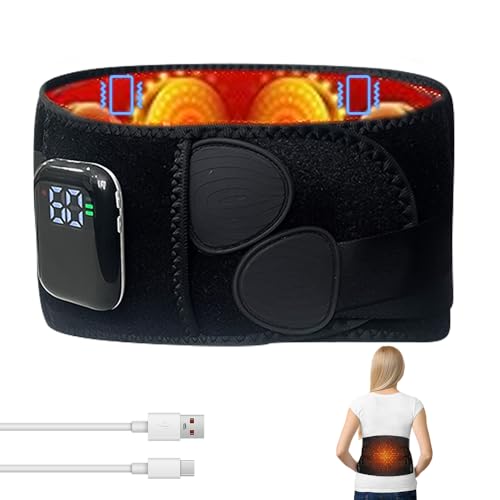 Electric Heated Massage Belt, Cordless Lower Back Heating Pad, 3 Vibration Levels 5 Temperature Settings, Portable Waist Wrap with Red Light Heating for Lower Back Pain Relief, Gift for Men and Women