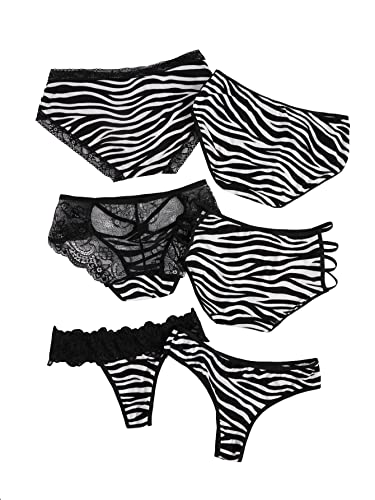 Makemechic Women's Sexy 6Packs Leopard Print Contrast Lace Cut Out Panty Set Zebra M #TOP1