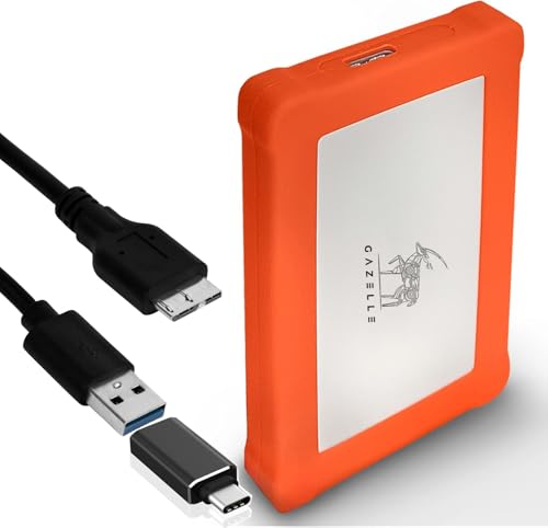 Image of GAZELLE 500 GB Warrior External Hard Drive Rugged, Metal Body, Shockproof, Water-Resistant,2-in-1 Type C & USB 3.0, Compatible with PC, Mac, PS4, Mobile, Tablet 1 Year Warranty (Orange)