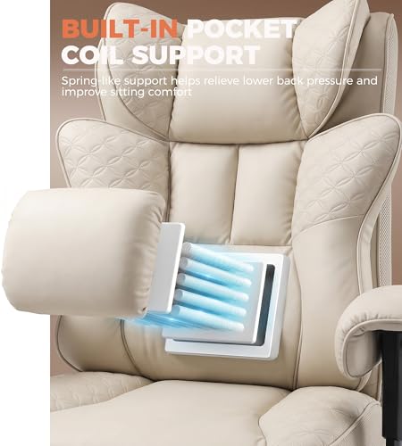 Image of GTPLAYER Big and Tall Office Chair, Wide Ergonomic Gaming Chair with Deluxe Embossing Designed Leather with Foot Rest,150Reclining Adjustable Soft Armrests Pocket Spring Back Support and Pillow