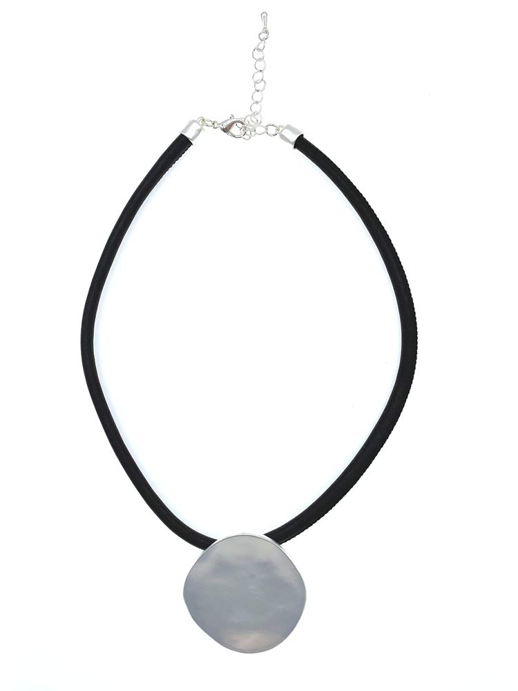 GenericHammered Matte Silver Pendant Black Leather Necklace for Women Girls Choker Trendy Jewelry Gift 18"