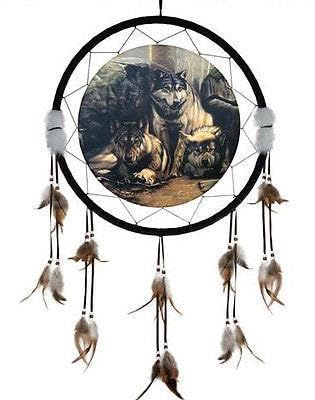 SIMILAR TO STOCK PHOTO Large 60cm Wolf Pack Dreamcatcher, Native American Inspired Wall Decor, Feathered Sleep Guardian