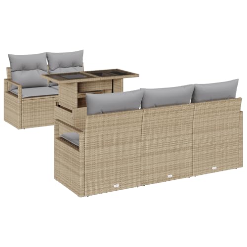 Gecheer 6-teiliges Garten Sofa Set mit Kissen Beige Poly Rattan...