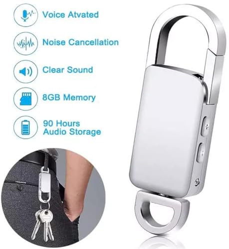 Image of DDLC Mini Digital Voice Recorder 8GB in Built Memory Keychain Professional Audio MP3 Player Microphone Sound Recording (Silver 8GB Memory Recorder)